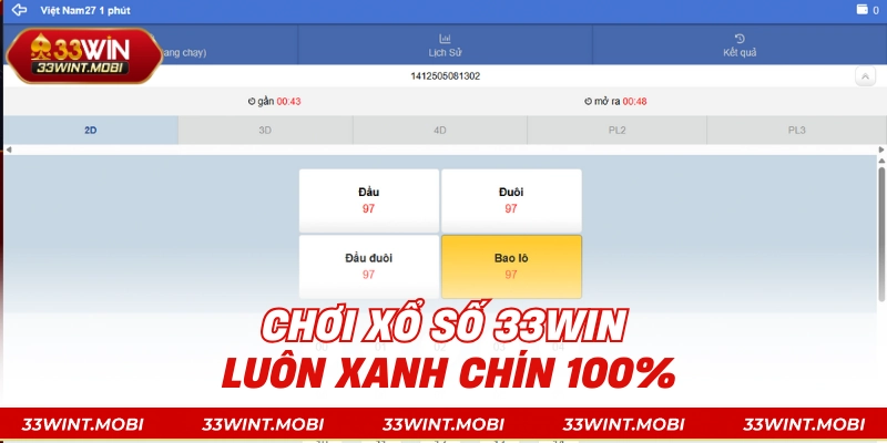 Chơi xổ số 33win luôn xanh chín 100%